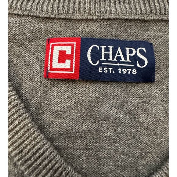 Chaps Sweater Vest Mens M Grey Argyle V-neck Sleeveless Golf 100% Cotton - Picture 3 of 6